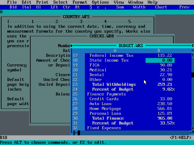 Microsoft Works 3.0 for DOS - Edit